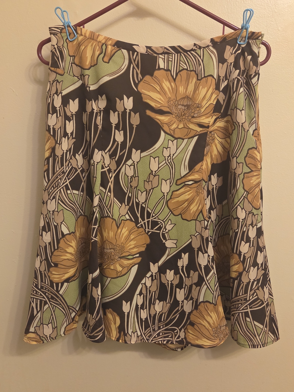 Loft Retro Floral Mod 70s Style Flare Skirt 6 Boho Chic Art Nouveau Vintage Vibe